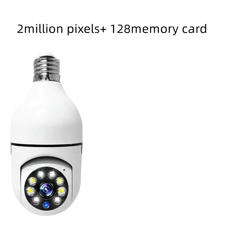 Smart light bulb camera with 2 million pixels and 128MB memory card on a white background