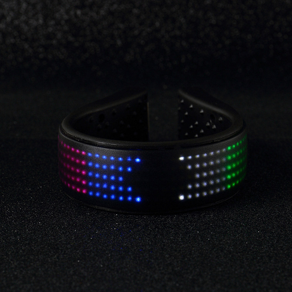 Black LED ring with colorful display on a black background