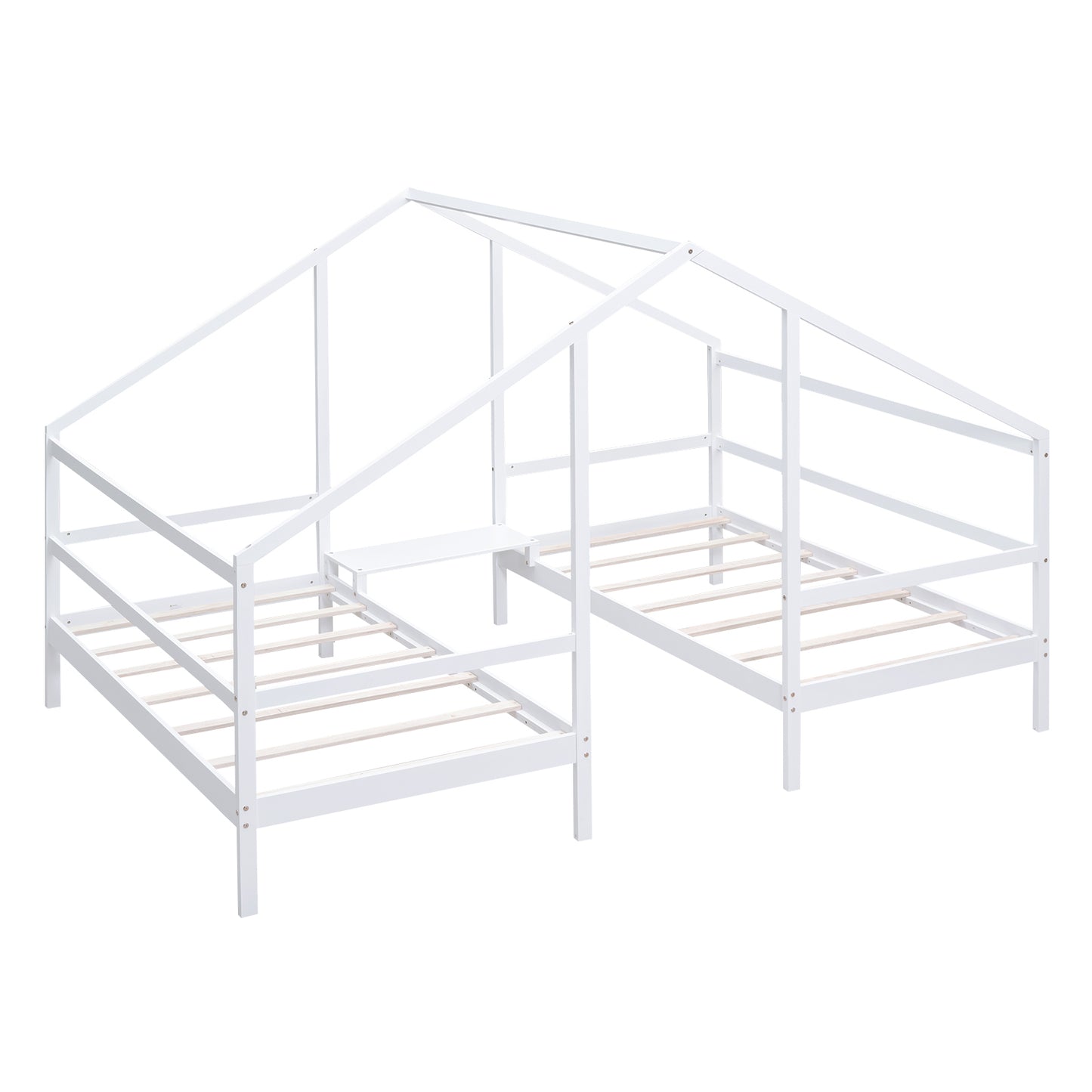 Double Twin Size Triangular House Beds with Built-in Table,White(Old SKU:WF286895AAK)