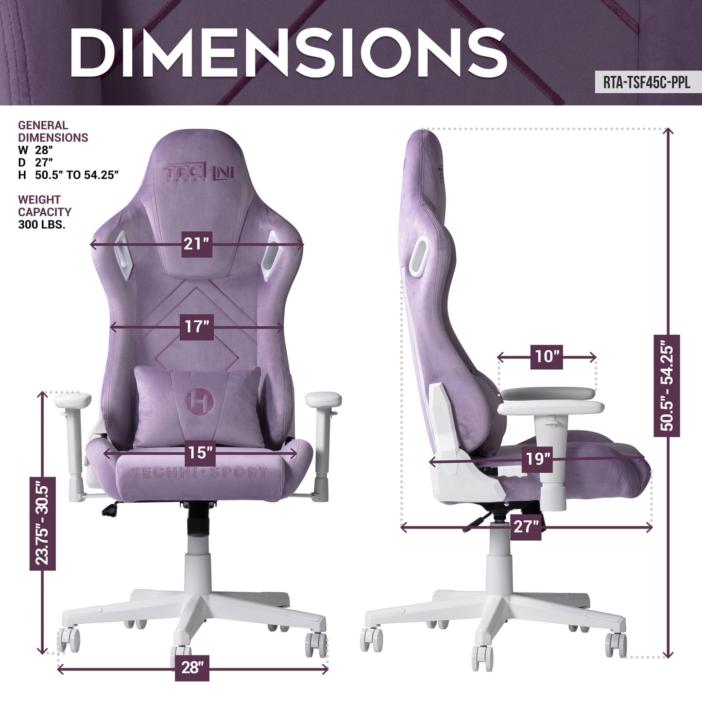 Techni Sport TSF45C Velvet Memory Foam Gaming Chair – Purple