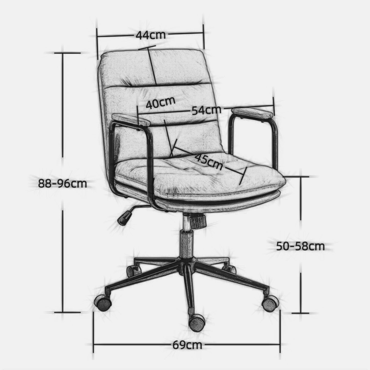 Office Chair,Mid Back Home Office Desk Task Chair with Wheels and Arms Ergonomic PU Leather Computer Rolling Swivel Chair with Padded Armrest,The back of the chair can recline 40° (Black)