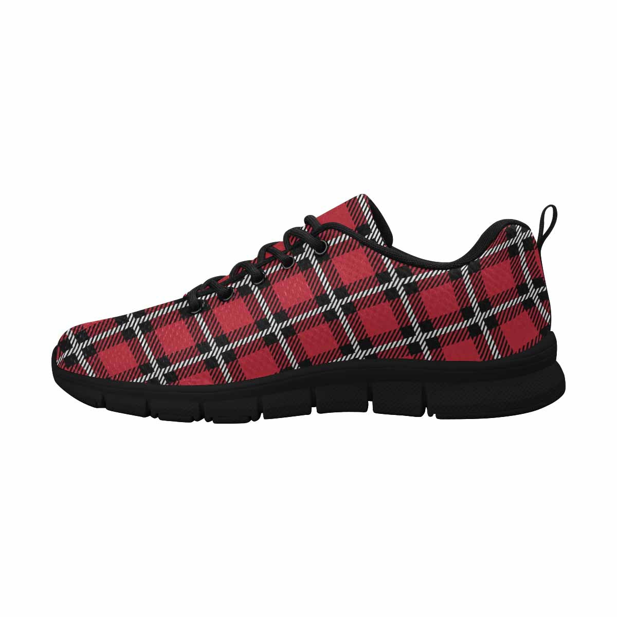 Sneakers For Men, Buffalo Plaid Red And Black Running Shoes Dg866