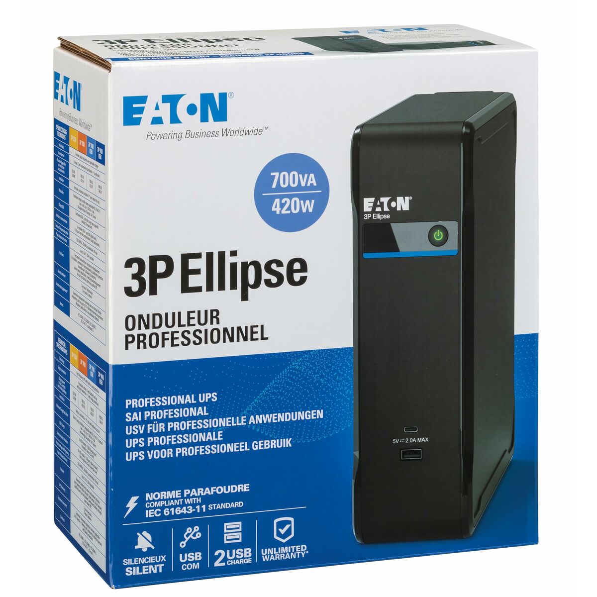 Uninterruptible Power Supply System Interactive UPS Eaton 3P ELLIPSE 700 USB DIN 420 W-3