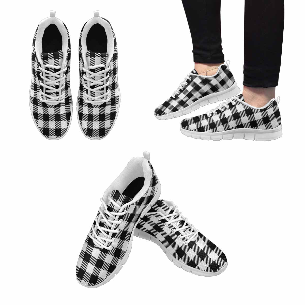 Sneakers For Men, Buffalo Plaid Black And White - S554633