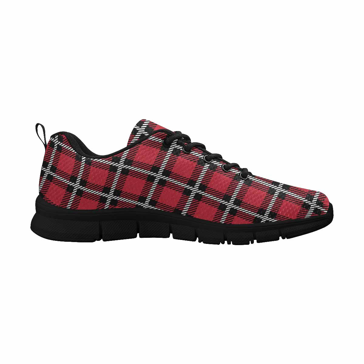 Sneakers For Men, Buffalo Plaid Red And Black Running Shoes Dg866