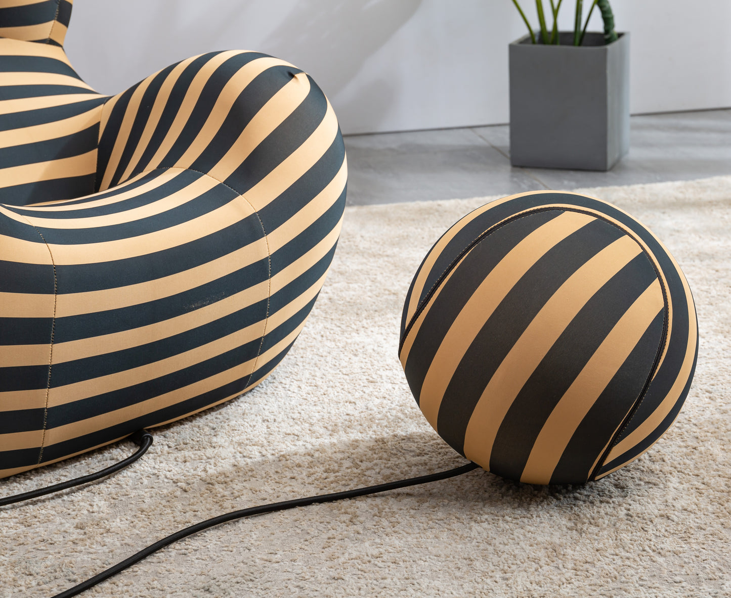 Barrel Chair with Ottoman, Mordern Comfy Stripe Chair for Living Room (3 Colors, 2 Size), Black & Yellow Stripe and Small Size