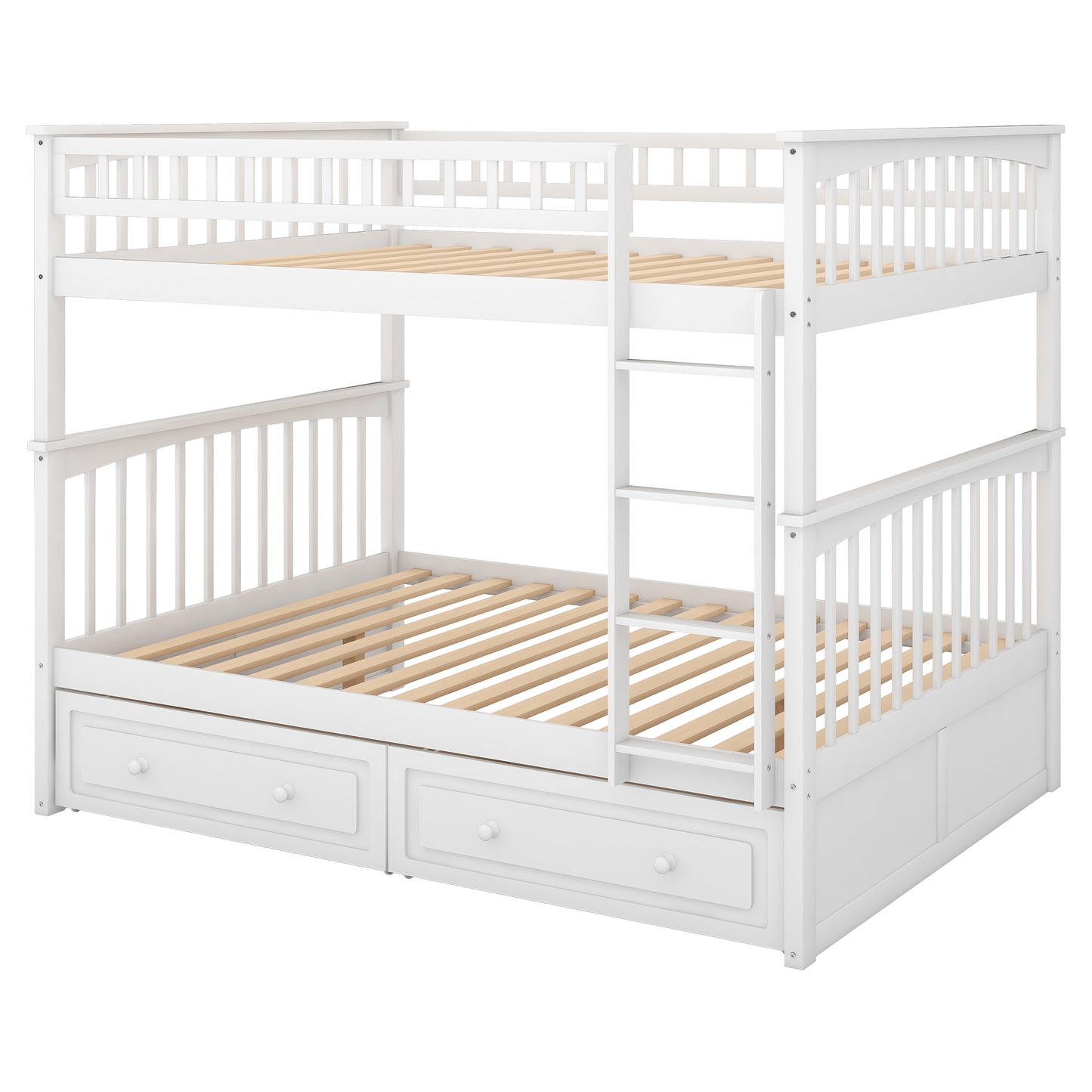 Full over Full Bunk Bed with Drawers, Convertible Beds, White(OLD SKU:SM000241AAK)