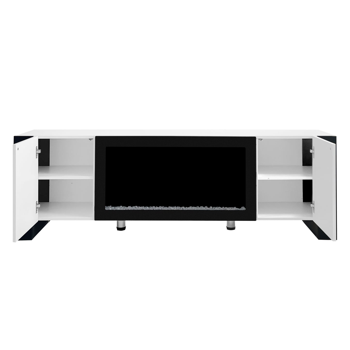 ON-TREND Modern TV Stand with 34.2" Non-heating Electric Fireplace, High Gloss Entertainment Center with 2 Cabinets, Media Console for TVs up to 78", White