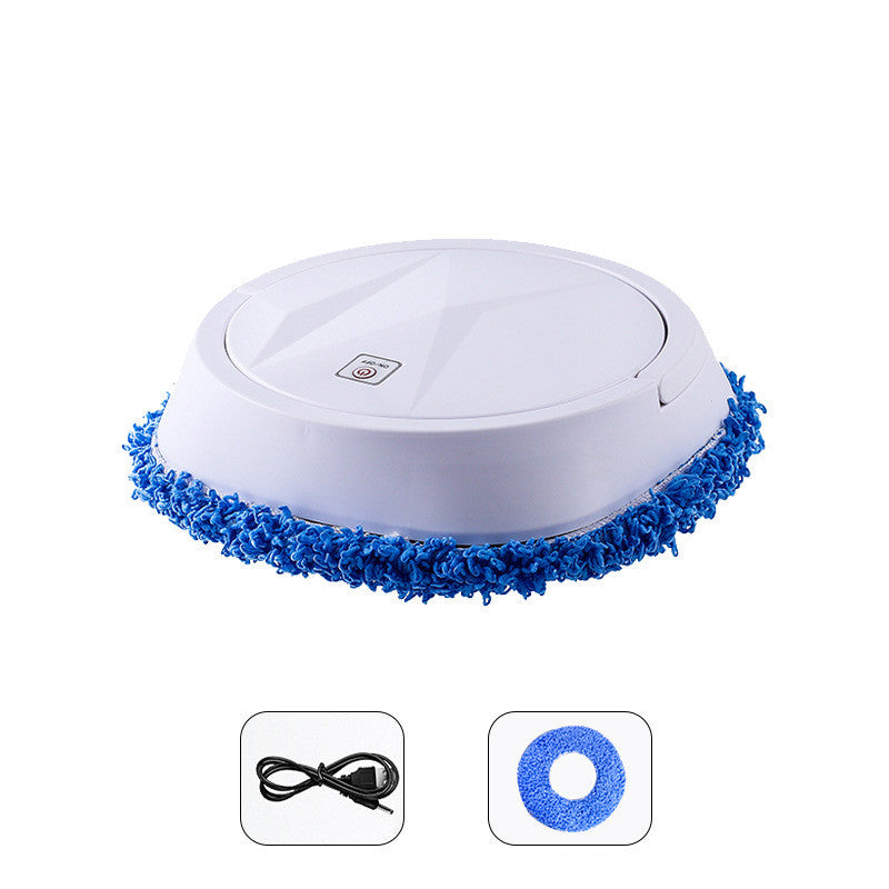 Robotic cleaning device with blue cleaning pad on a white background