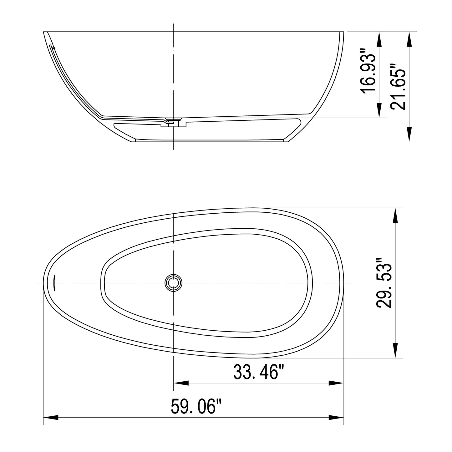 59 inch Solid surface Stone resin freestanding egg shape bathtub for the bathroom