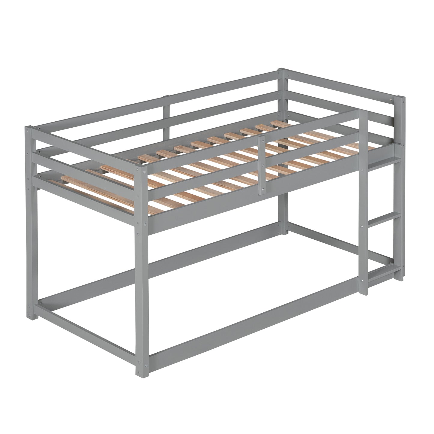 Twin over Twin Floor Bunk Bed with Ladder, Gray(Old SKU:WF293017AAE)