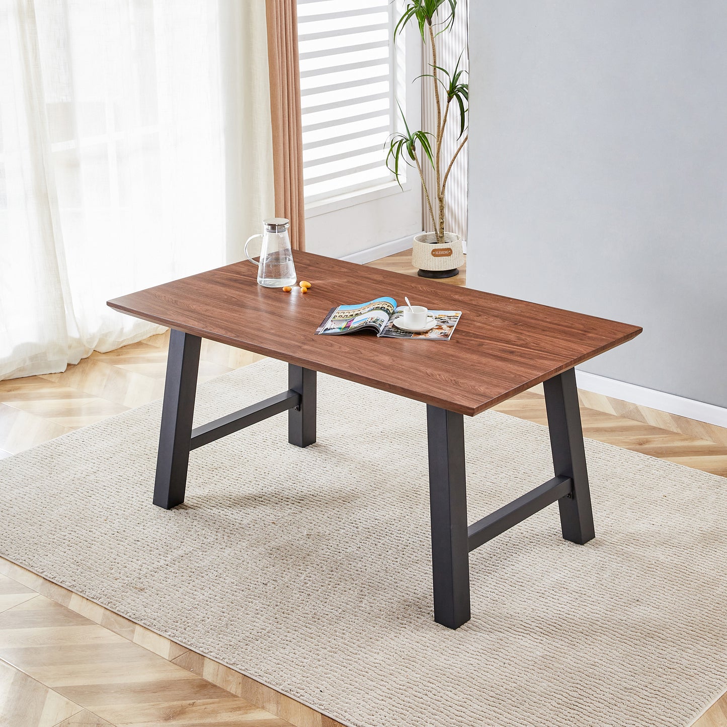 Rectangle MDF Dining Table Set for 4-6 People