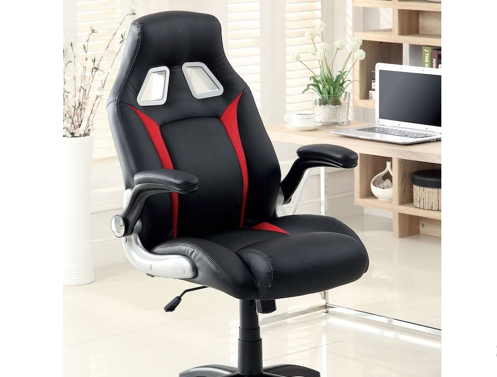 Stylish Office Chair Upholstered 1pc Comfort Adjustable Chair Relax Gaming Office Chair Work Black And Red Color Padded Armrests