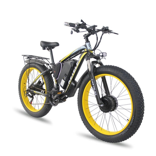 Electric bike with yellow wheels on a white background