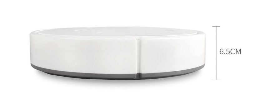 Round white object with a measurement label on a white background