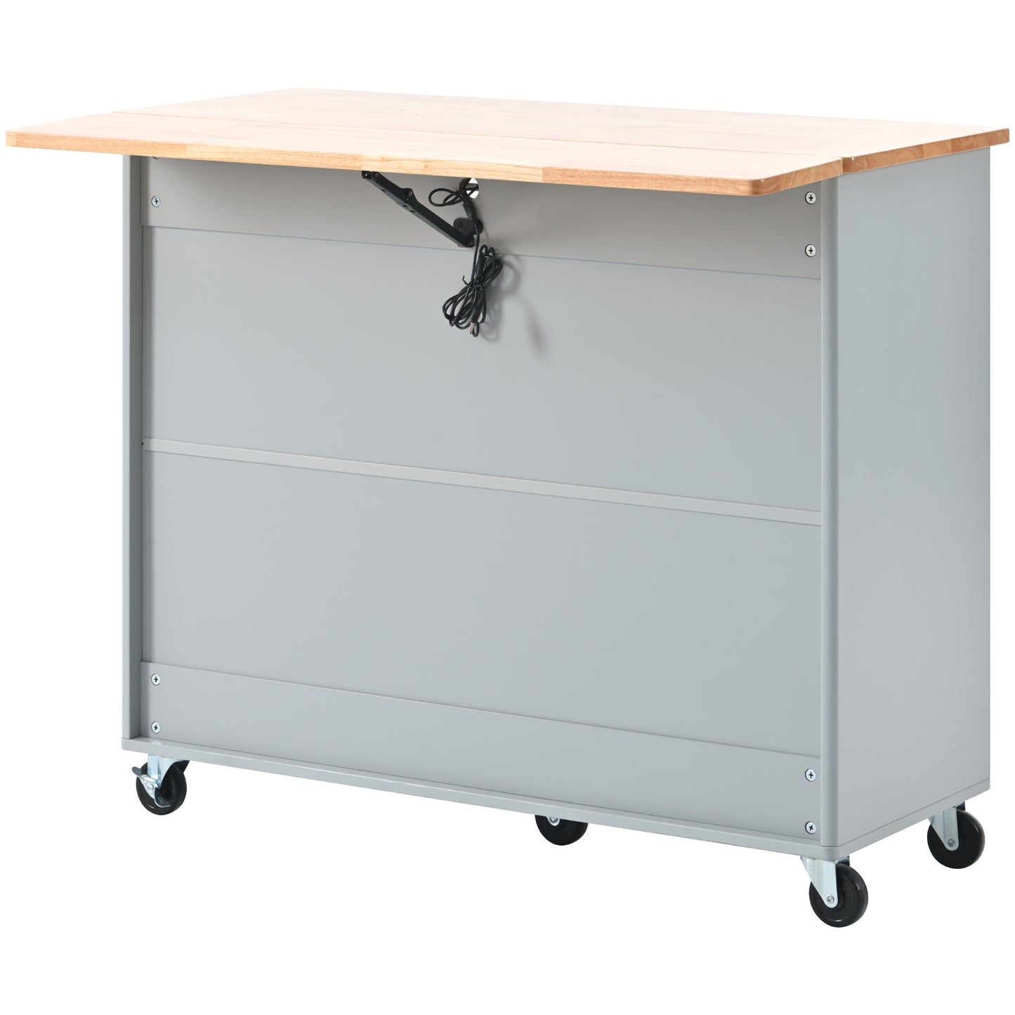 Kitchen Island with Drop Leaf, LED Light Kitchen Cart on Wheels with 2 Fluted Glass Doors and 1 Flip Cabinet Door, Large Kitchen Island Cart with an Adjustable Shelf and 2 Drawers (Grey Blue)