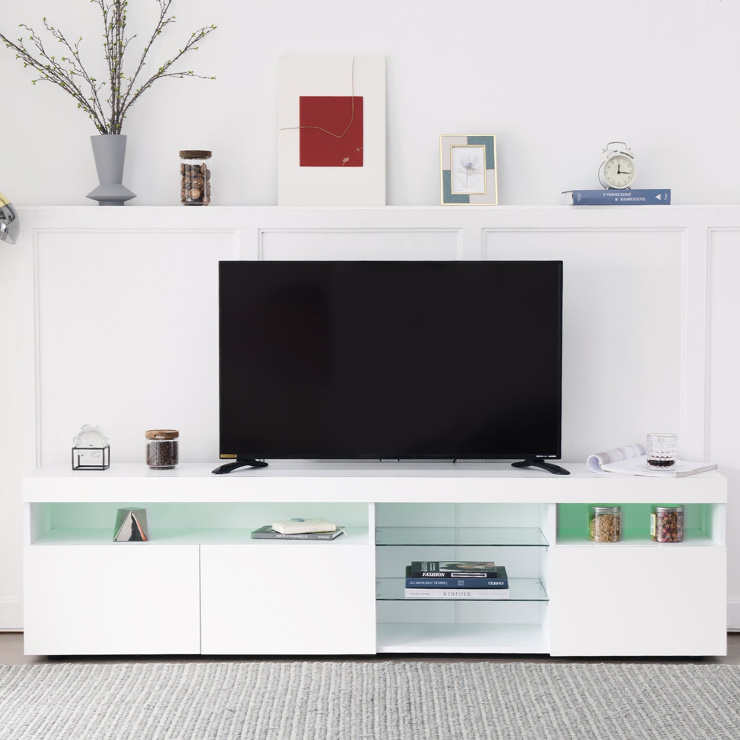 Modern Design TV Stands for TVs up to 80'', LED Light Entertainment Center, Media Console with Multi-Functional Storage, TV cabinet for Living room,Bedroom, Home Theatre