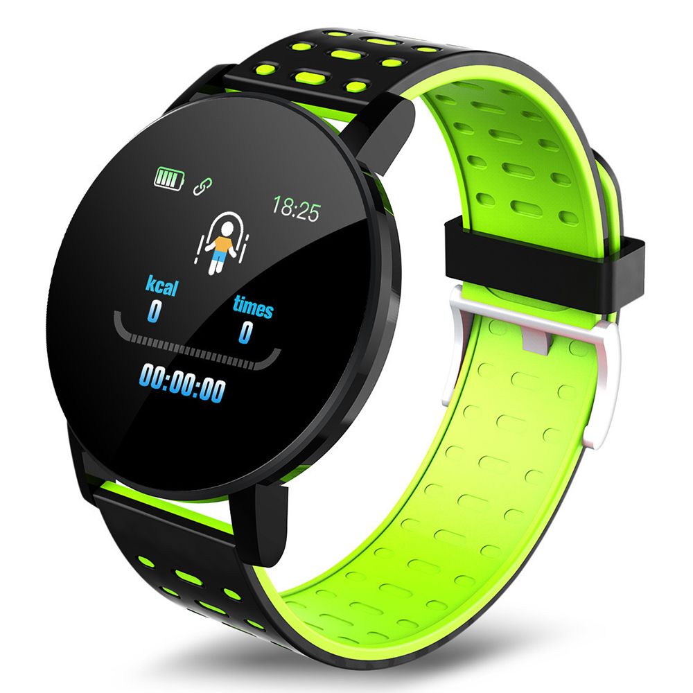 Smartwatch with a green and black strap on a white background
