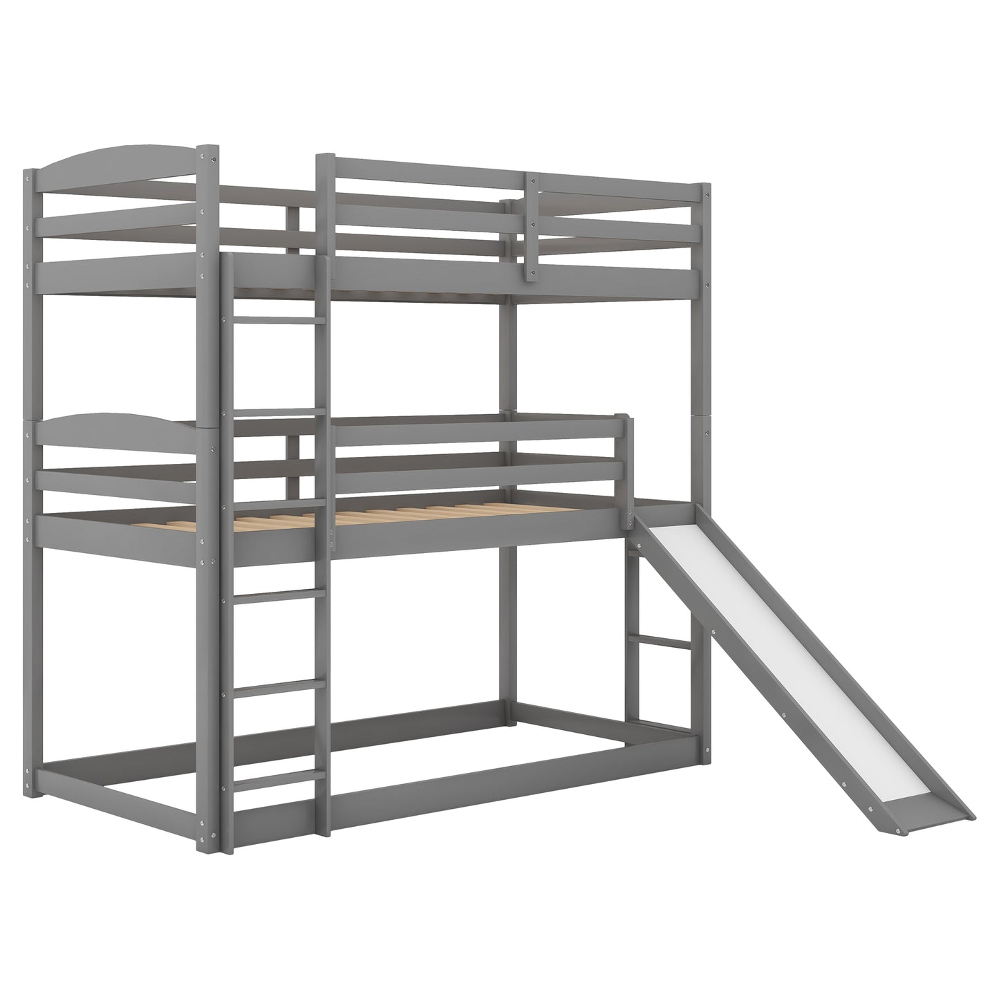 Twin over Twin over Twin Adjustable Triple Bunk Bed with Ladder and Slide,Gray(OLD SKU:SM000508AAE)