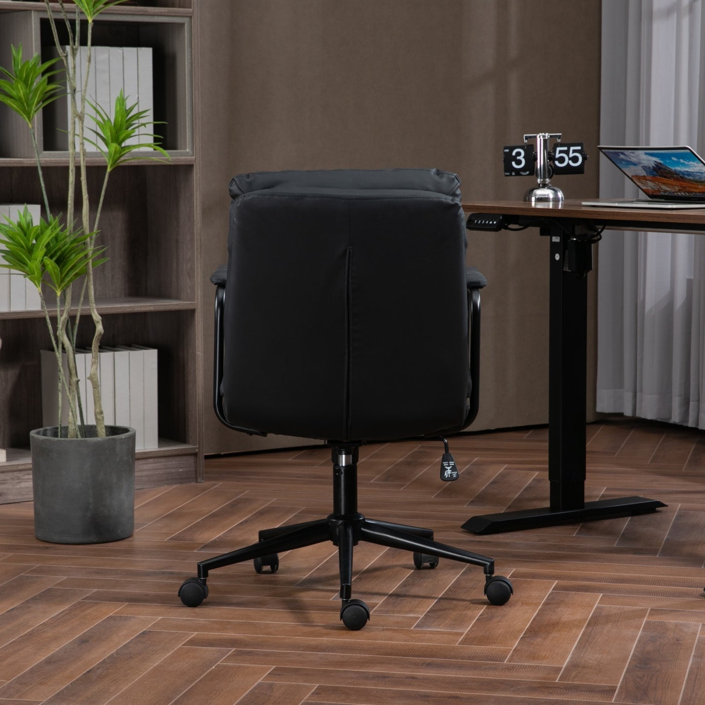 Office Chair,Mid Back Home Office Desk Task Chair with Wheels and Arms Ergonomic PU Leather Computer Rolling Swivel Chair with Padded Armrest,The back of the chair can recline 40° (Black)