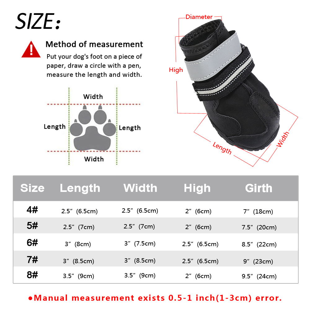 4pcs/set Pet Dog Shoes Reflective Waterproof Dog