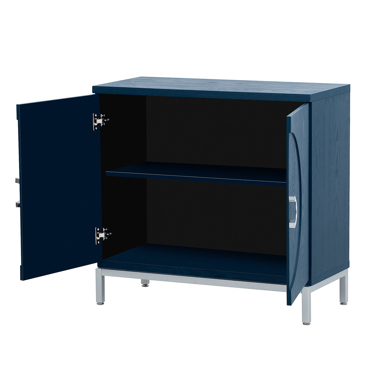 TREXM Simple Storage Cabinet Accent Cabinet with Solid Wood Veneer and Metal Leg Frame for Living Room, Entryway, Dining Room (Navy)