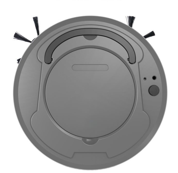 Top view of a gray robot vacuum cleaner on a white background