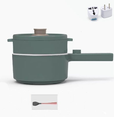 Green cookware set with a lid and handle on a white background
