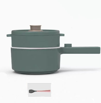 Green cooking pot with a white stripe on a white background