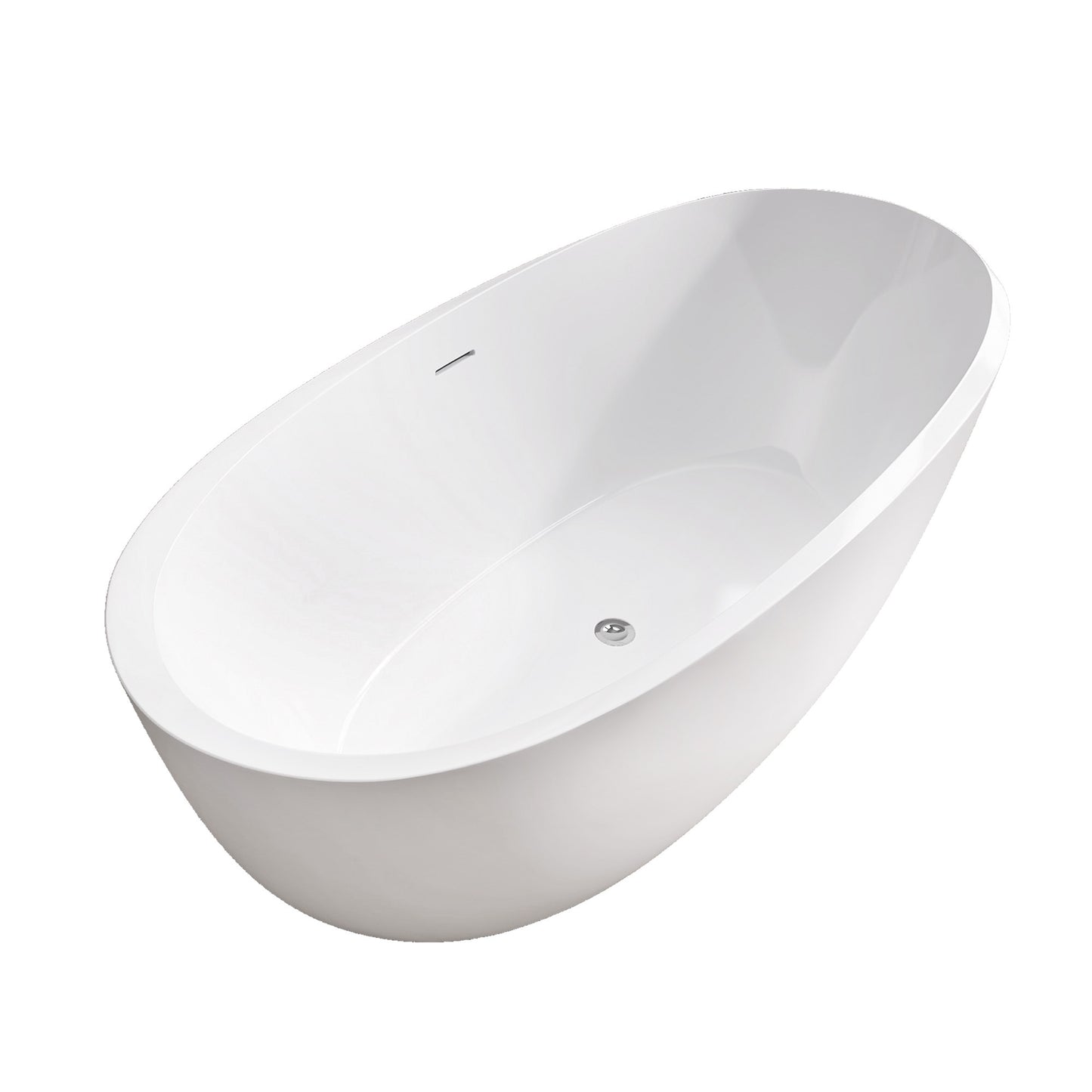 67" Acrylic Freestanding Bathtub Gloss White Modern Stand Alone Soaking Bathtub Adjustable with Integrated Slotted Overflow and Chrome Pop-up Drain Anti-clogging Easy to Install