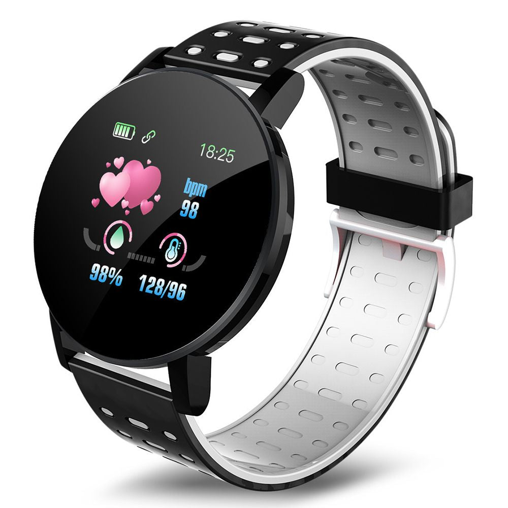 Smartwatch with a black and white band on a white background