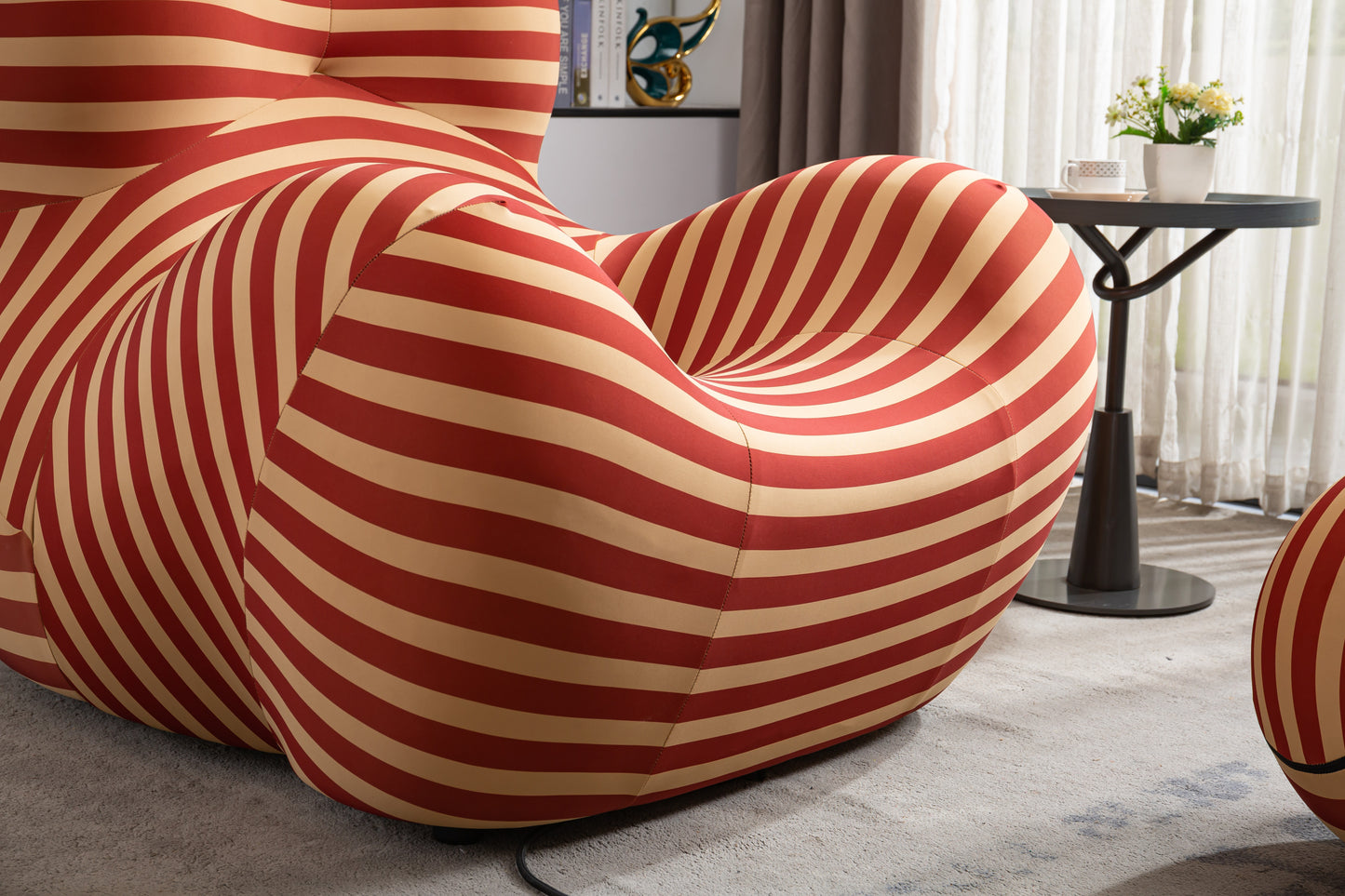 Barrel Chair with Ottoman, Mordern Comfy Stripe Chair for Living Room (3 Colors, 2 Size), Red & Yellow Stripe and Large Size