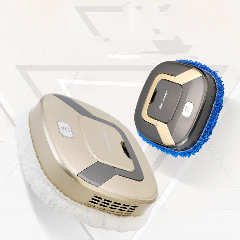 Two robotic cleaning devices on a white background