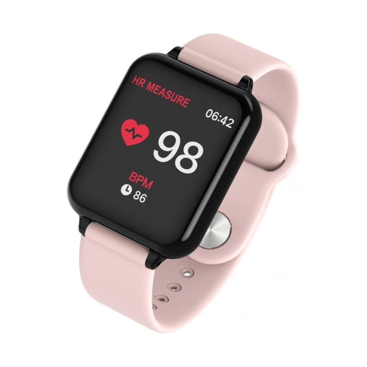 Smartwatch with a pink band on a white background