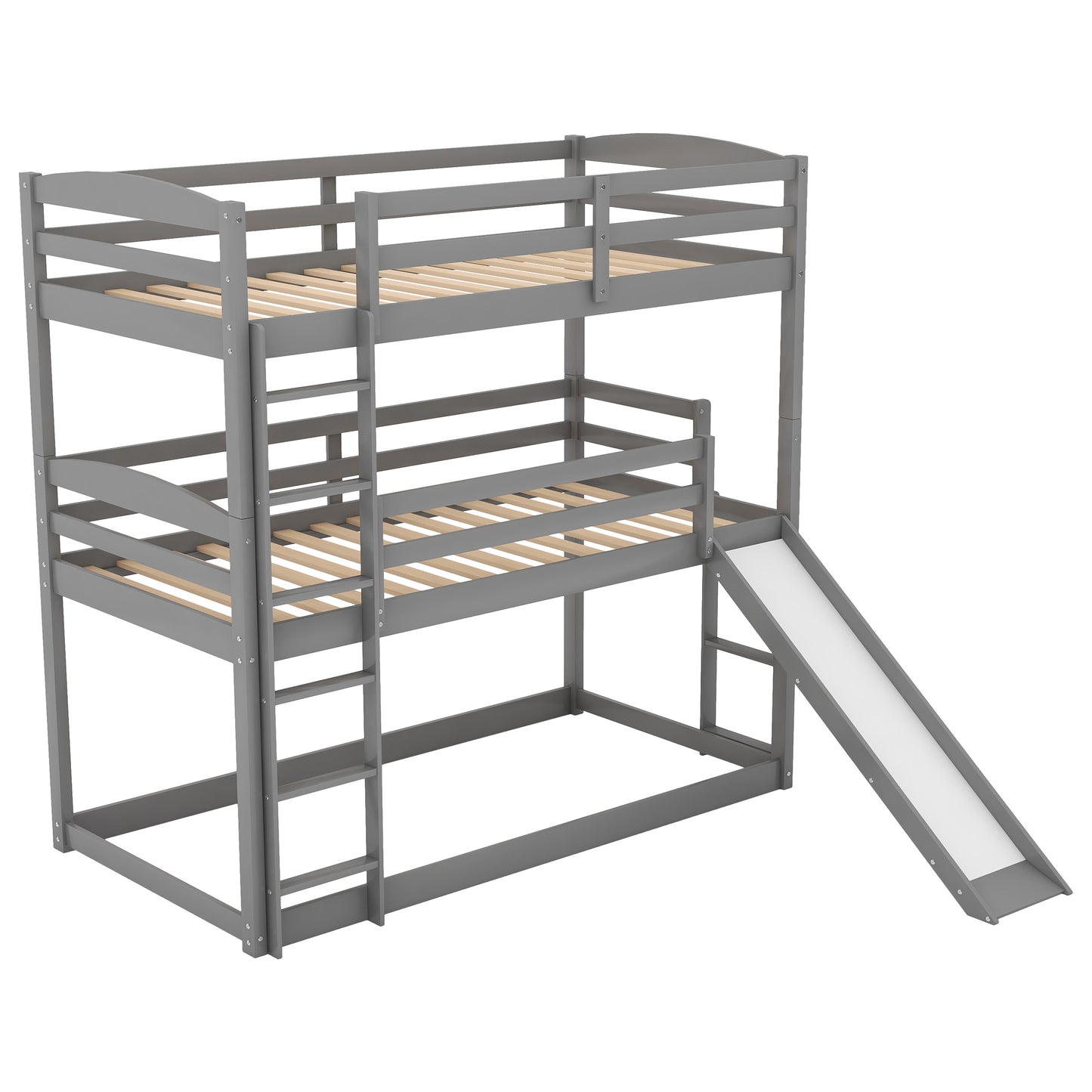 Twin over Twin over Twin Adjustable Triple Bunk Bed with Ladder and Slide,Gray(OLD SKU:SM000508AAE)