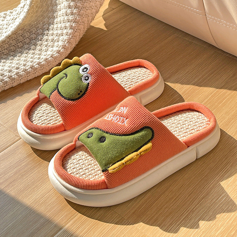 Sweat-absorbent Non-slip Breathable Thick-soled Cartoon Cute Little Dinosaur Linen Slippers. Raee-Industries