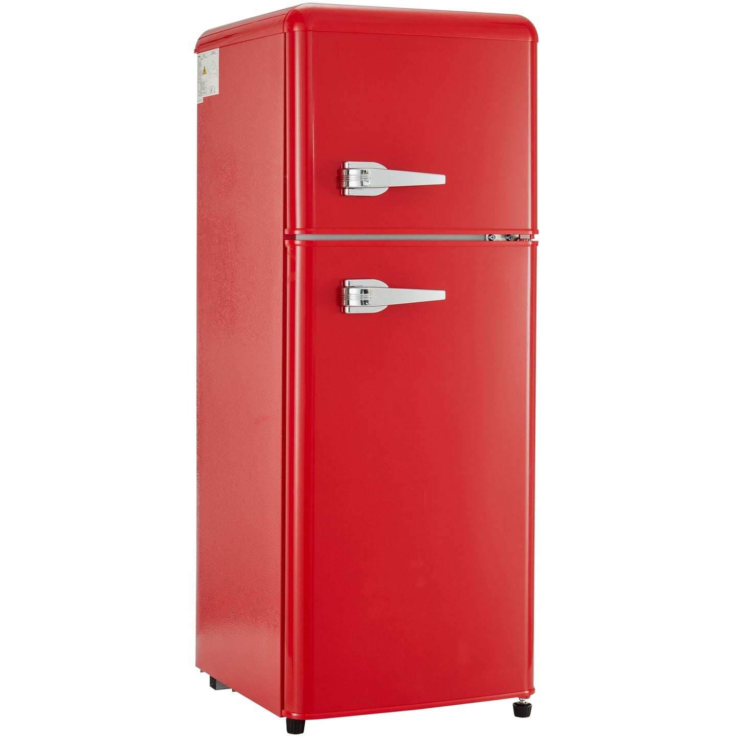 4.5 cu. ft. Dual Zone Refrigerator, 3.3 Fridge + 1.2 cu. ft. 4-Star Freezer, 7 Temperature Settings, 45 dB, Red, Silver Handles, LED Lighting, Adjustable Shelves, 16.69" x 17.52" x 40.08"