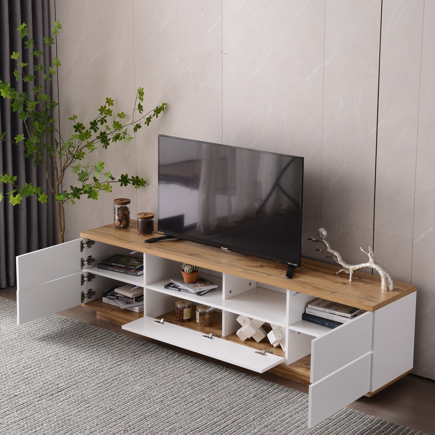 Modern TV stand for TVs up to 80'' , Media Console with Multi-Functional Storage, Entertainment Center  with Door Rebound Device, TV cabinet for living room,Bedroom