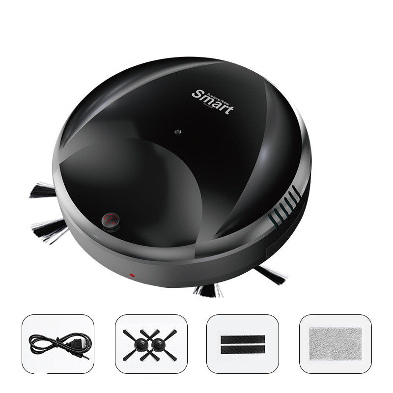 Black robotic vacuum cleaner with 'Smart' branding on a white background