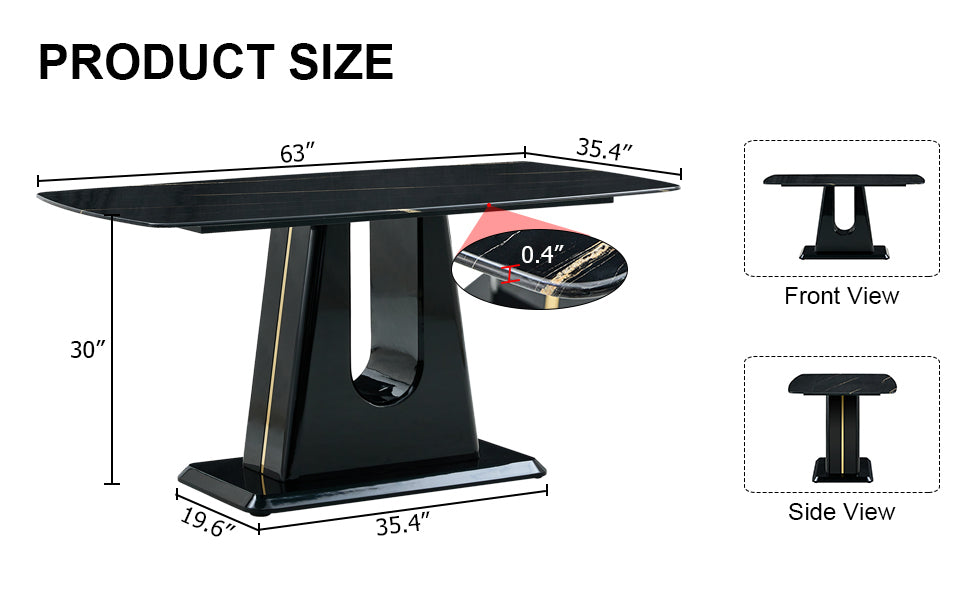 A modern, minimalist, and luxurious table. A black imitation marble tabletop with MDF U-shaped legs. Dining table, computer table. For restaurants and living rooms 63" * 35.4"* 30" F-U