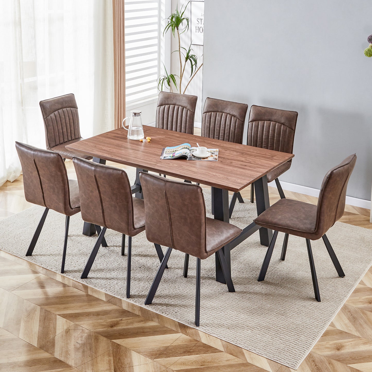 Rectangle MDF Dining Table Set for 4-6 People