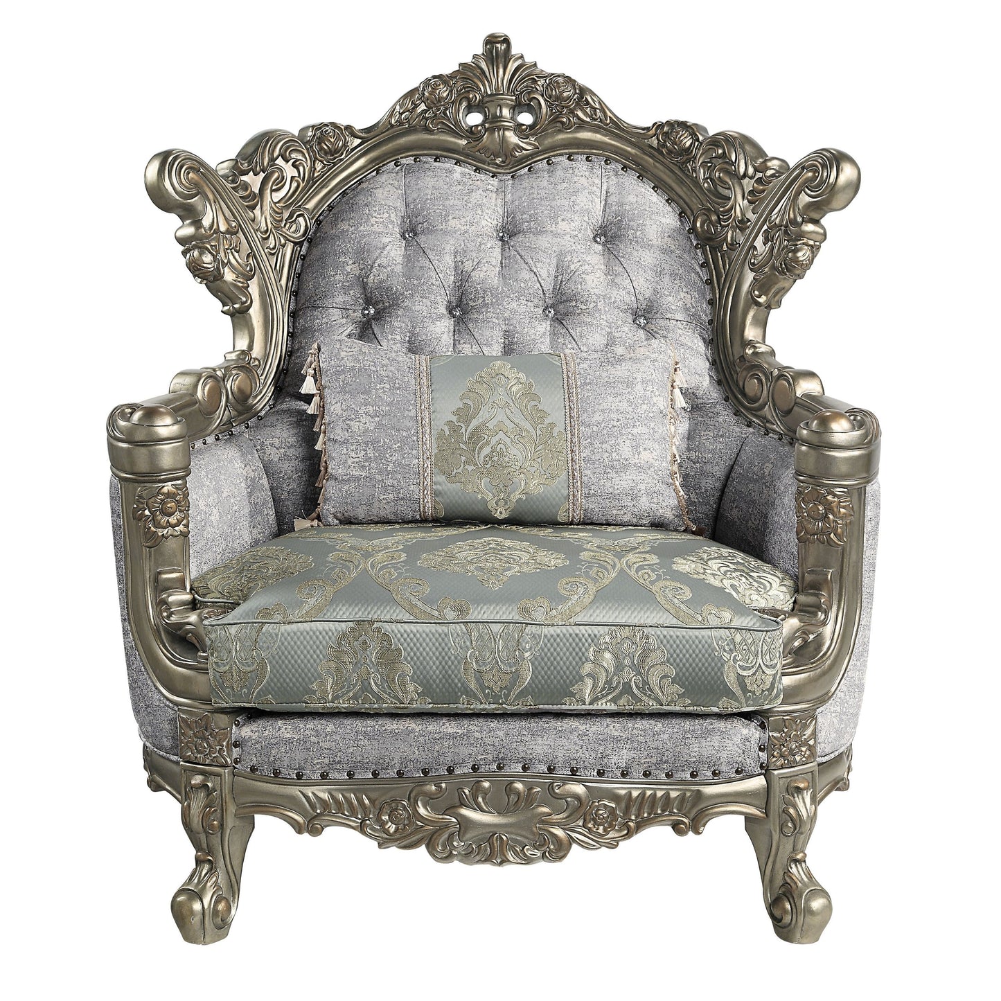 ACME Miliani Chair w/Pillow, Fabric & Antique Bronze Finish LV01782