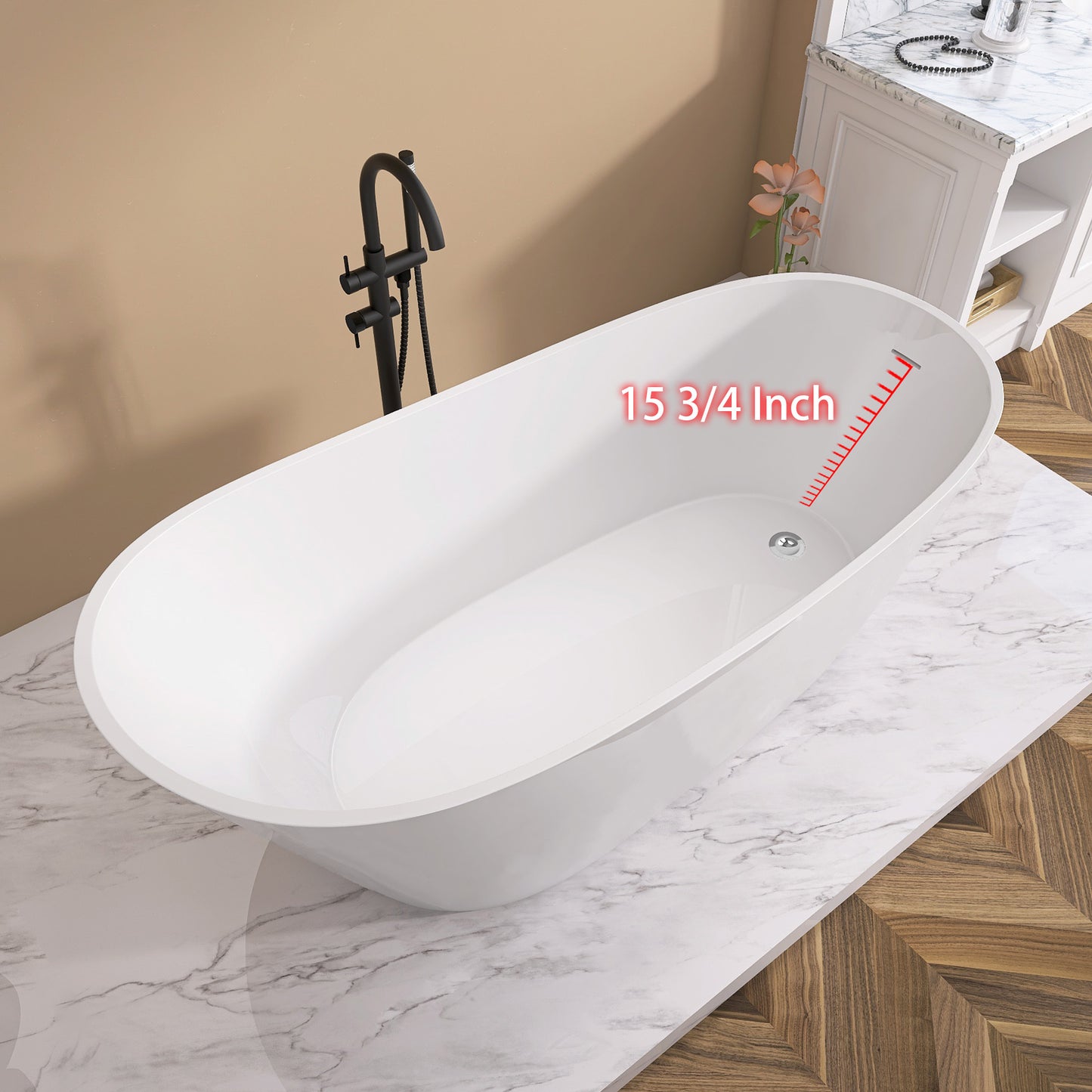 67" Acrylic Free Standing Tub - Classic Oval Shape Soaking Tub, Adjustable Freestanding Bathtub with Integrated Slotted Overflow and Chrome Pop-up Drain Anti-clogging Gloss White