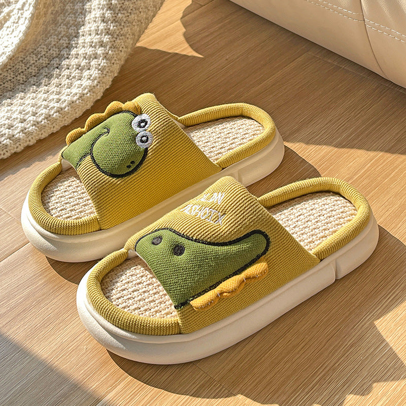 Sweat-absorbent Non-slip Breathable Thick-soled Cartoon Cute Little Dinosaur Linen Slippers. Raee-Industries