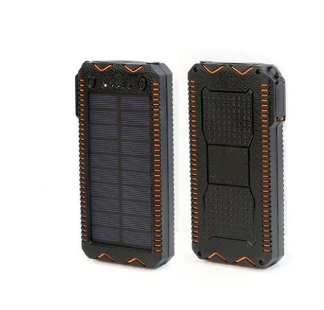 Black and orange solar power bank on a white background