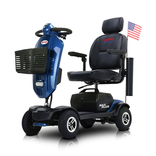 MAX PLUS BLUE 4 Wheels Outdoor Compact Mobility Scooter with 2pcs*20AH Lead acid Battery, 16 Miles, Cup Holders & USB charger Port