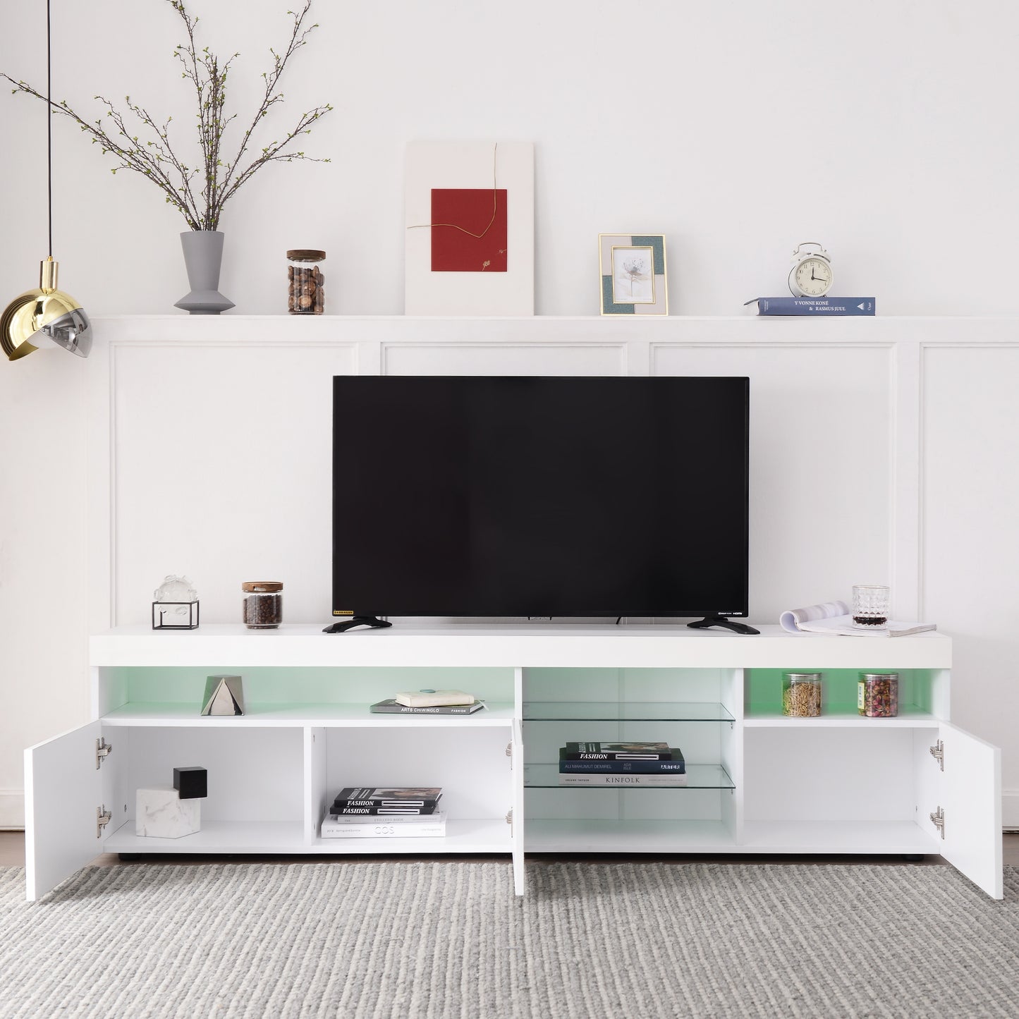 Modern Design TV Stands for TVs up to 80'', LED Light Entertainment Center, Media Console with Multi-Functional Storage, TV cabinet for Living room,Bedroom, Home Theatre