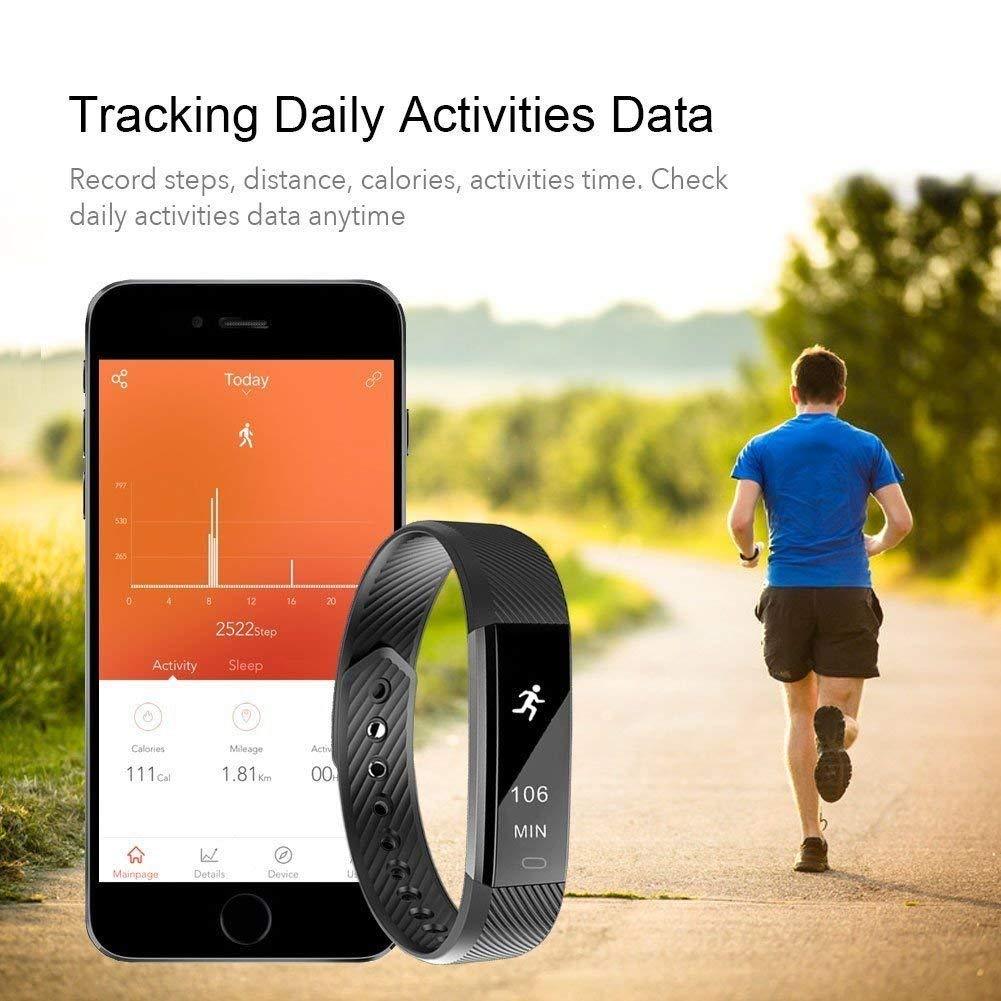 Smartwatch and phone app displaying activity data with a person running in the background.
