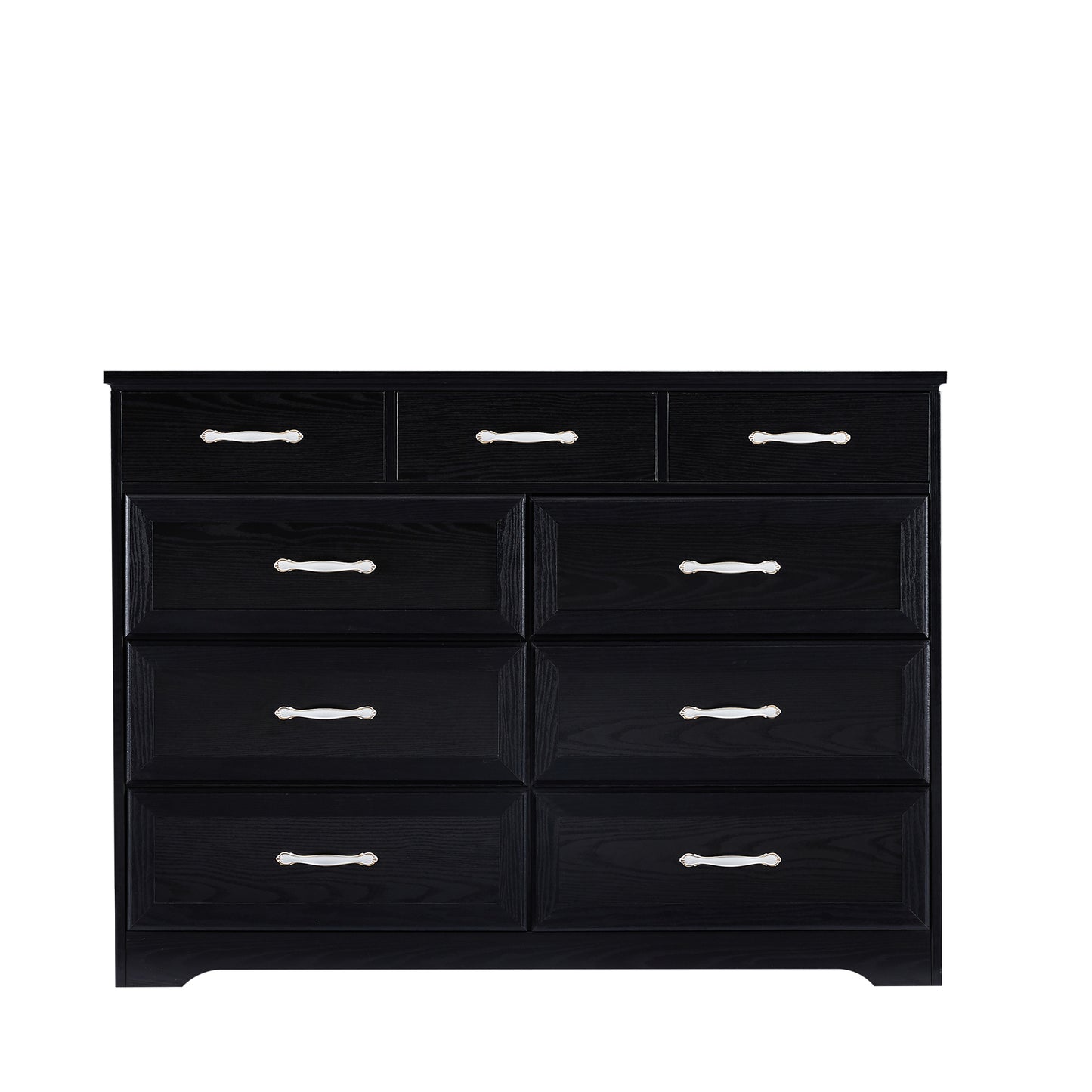 Bedroom dresser, 9 drawer long dresser with antique handles, wood chest of drawers for kids room, living room, entry and hallway, Black, 47.2'' W x 15.8'' D x 34.6'' H.