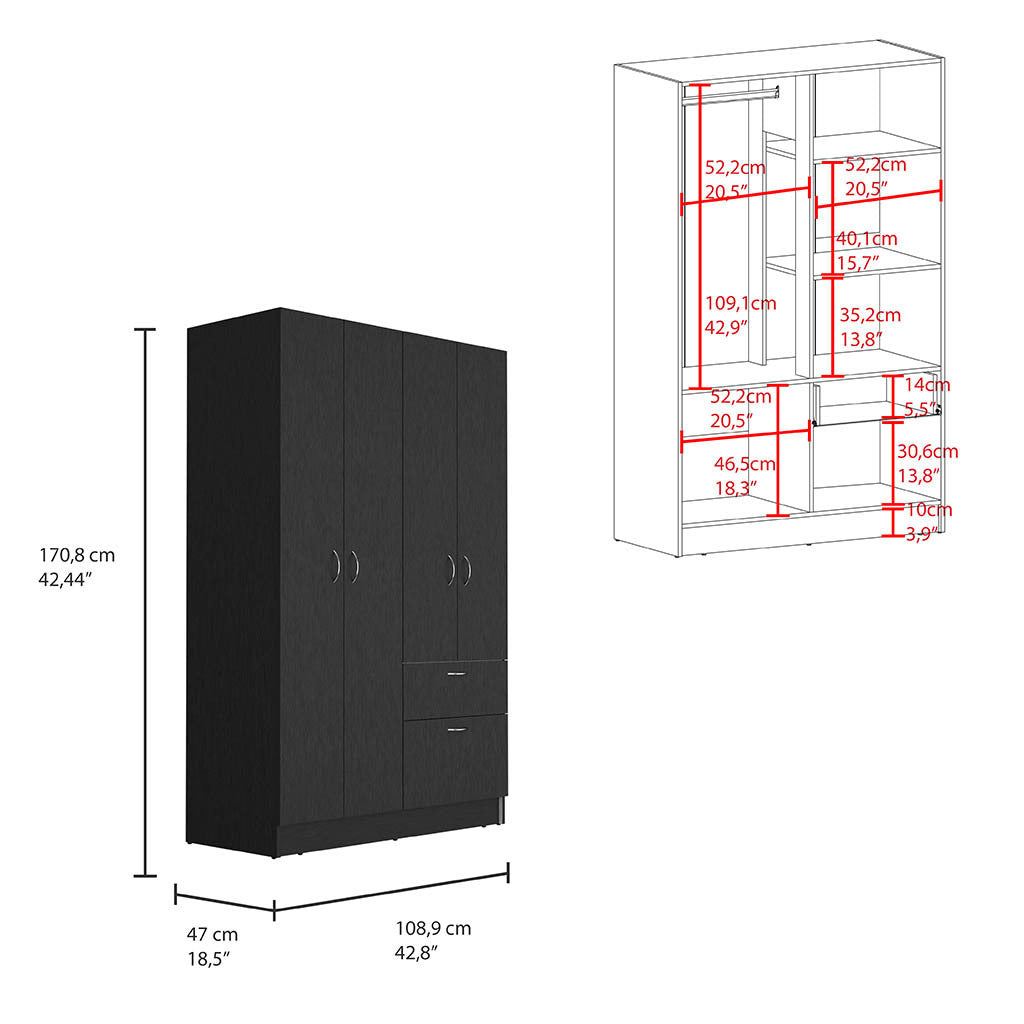 Vaupes Armoire, Double Door Cabinet, One Drawer, Five Interior Shelves, Rod -Black / White